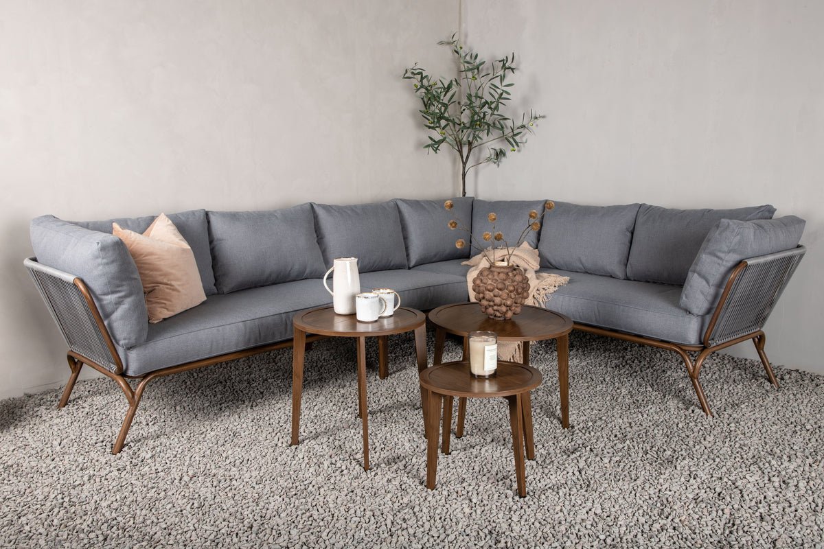 Garten Loungeset Xenia - aus braunem Stahl mit grauen Kissen