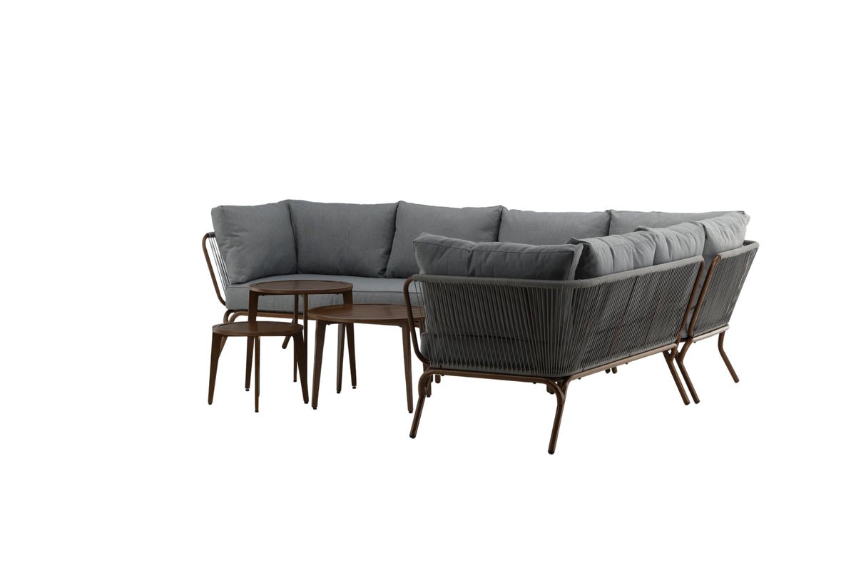 Garten Loungeset Xenia - aus braunem Stahl mit grauen Kissen