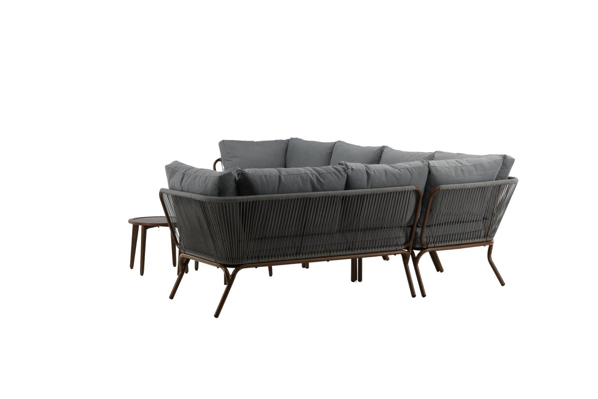 Garten Loungeset Xenia - aus braunem Stahl mit grauen Kissen
