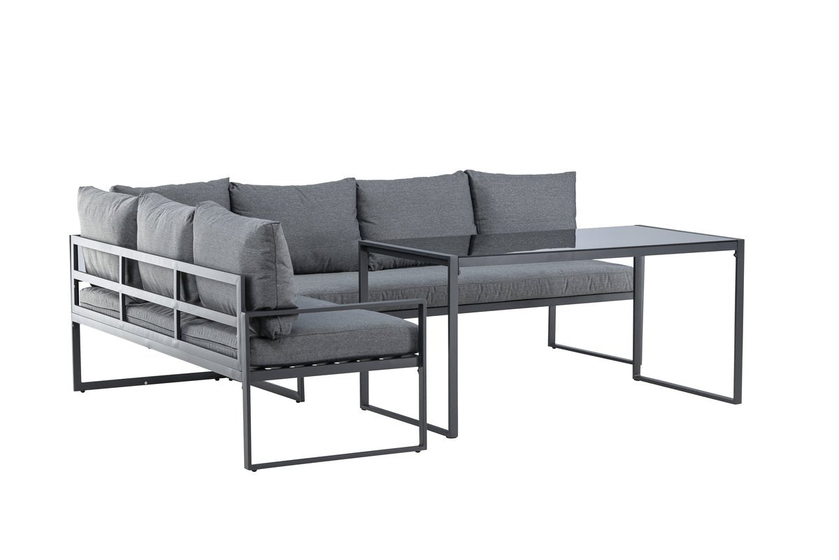 Garten Loungeset Zico – 3-teilig mit Glastisch in Grau