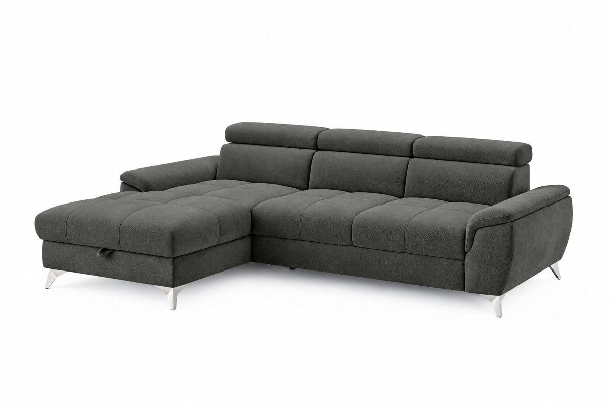 Designer Ecksofa Luno in Strukturstoff Anthrazit, Ottomane links