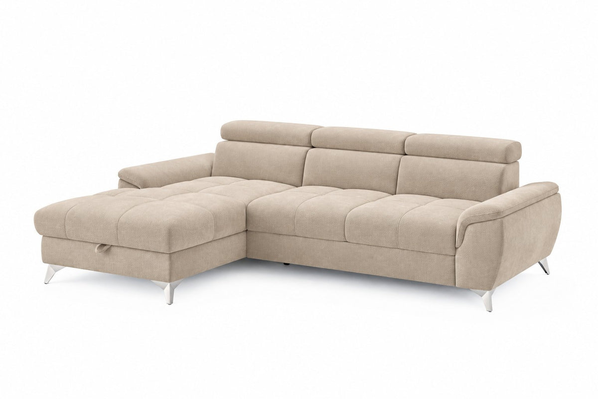 Designer Ecksofa Luno in Strukturstoff Beige, Ottomane links