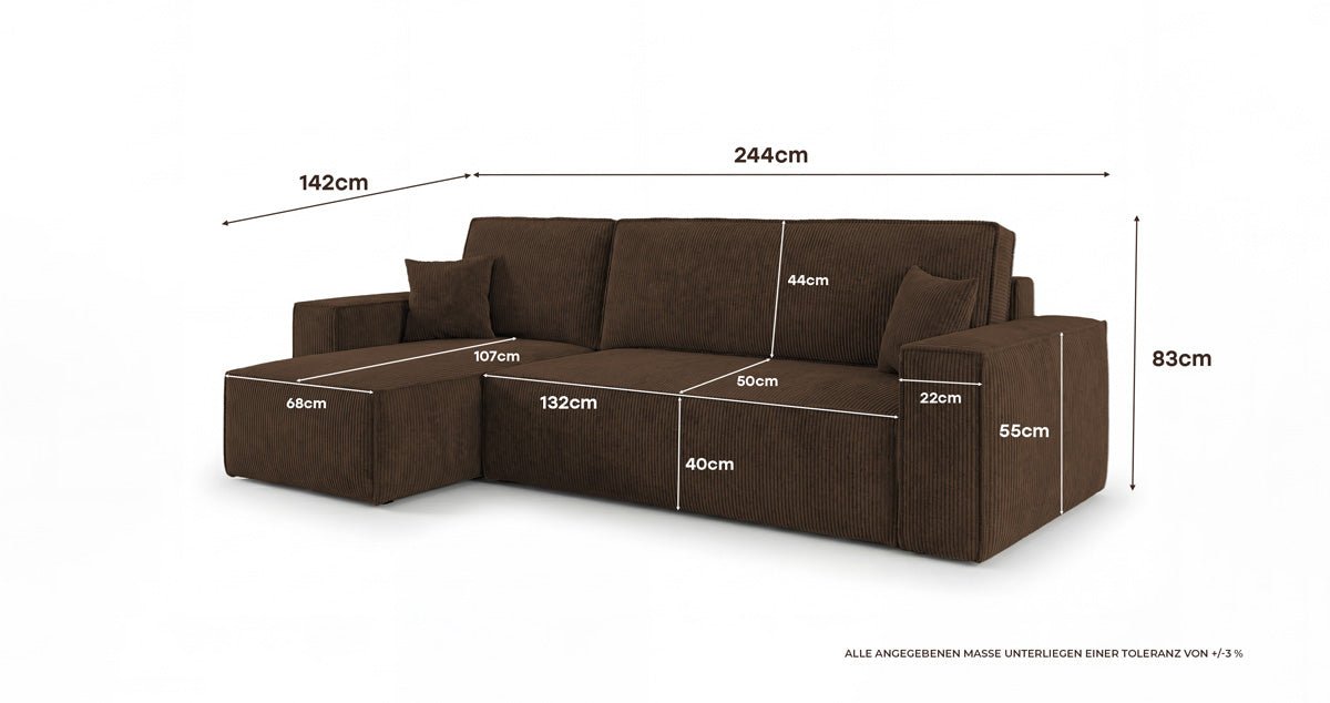 Designer Sofa Lunaro Mini mit Schlaf- und Klappfunktion in Cord