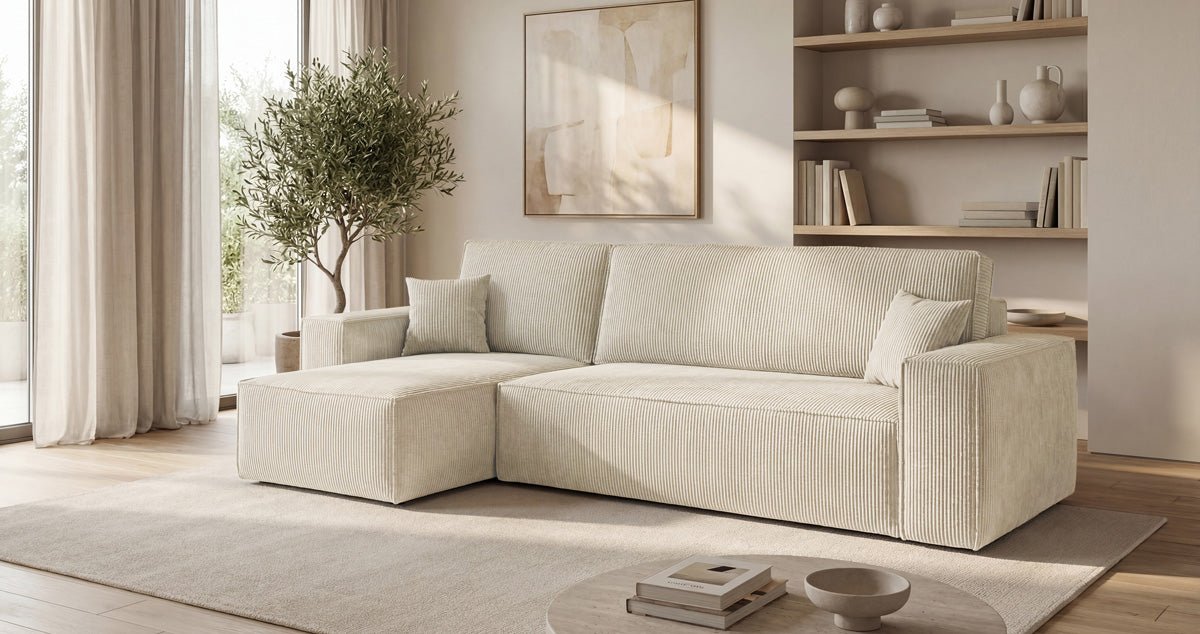 Designer Sofa Lunaro Mini mit Schlaf- und Klappfunktion in Cord