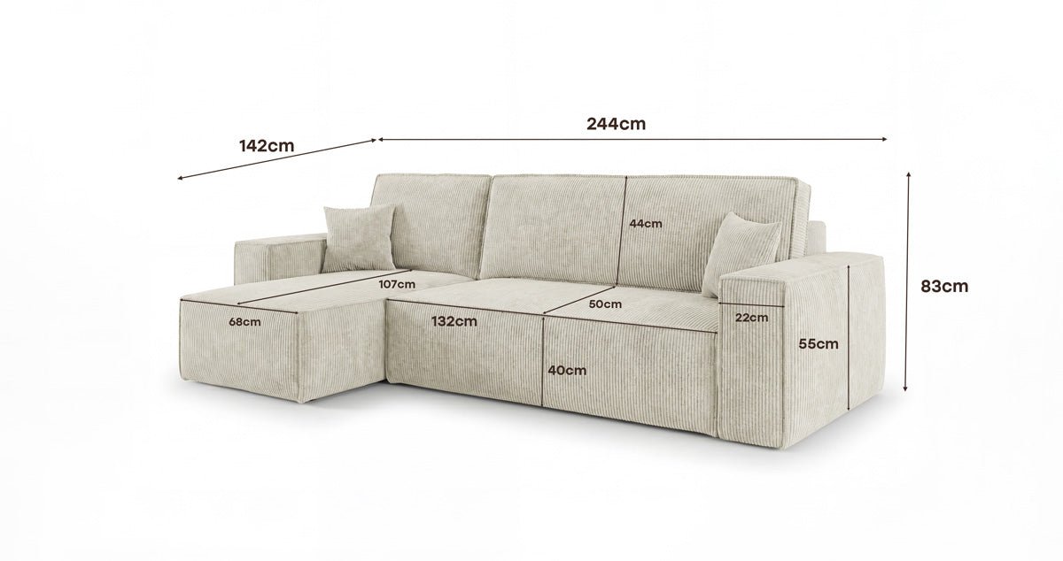 Designer Sofa Lunaro Mini mit Schlaf- und Klappfunktion in Cord