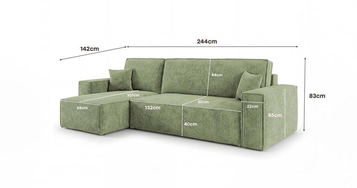 Designer Sofa Lunaro Mini mit Schlaf- und Klappfunktion in Cord
