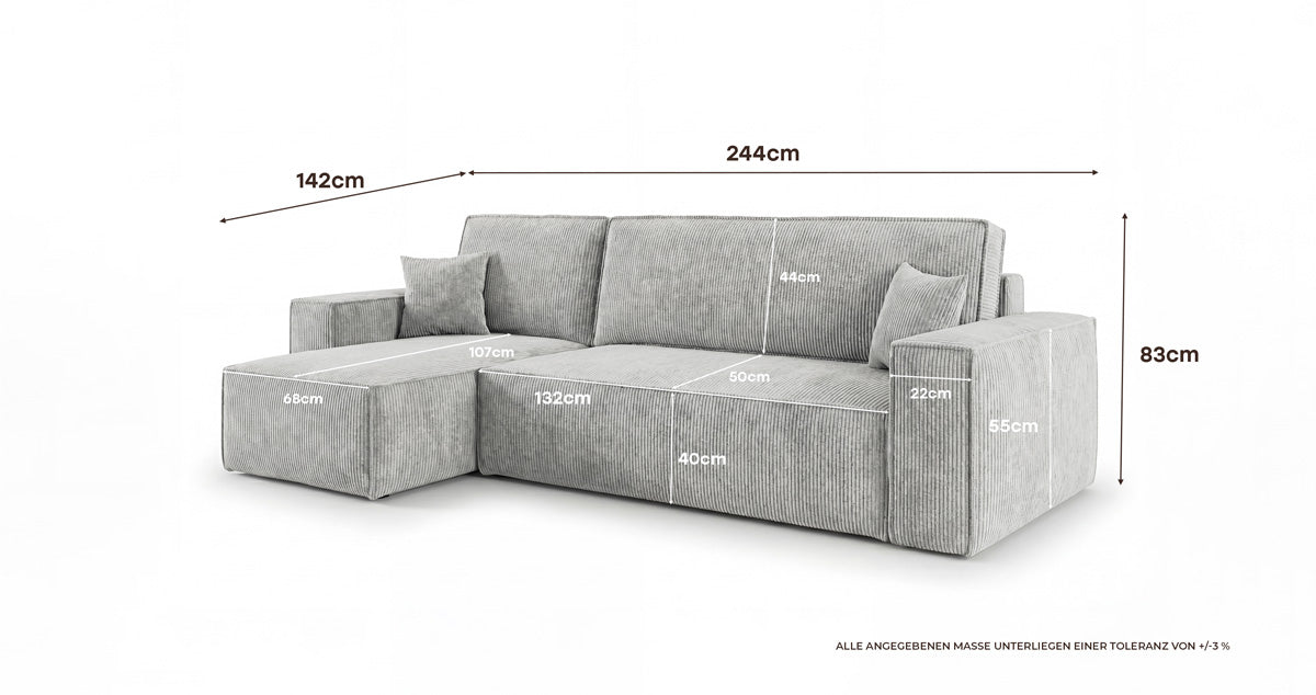 Designer Sofa Lunaro Mini mit Schlaf- und Klappfunktion in Cord