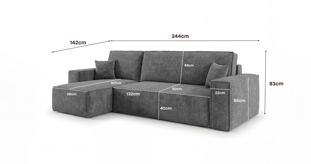 Designer Sofa Lunaro Mini mit Schlaf- und Klappfunktion in Cord