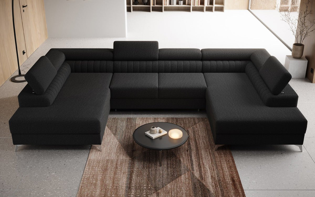 Designer Sofa Aurea U mit Schlaf- und Klappfunktion in Bouclé