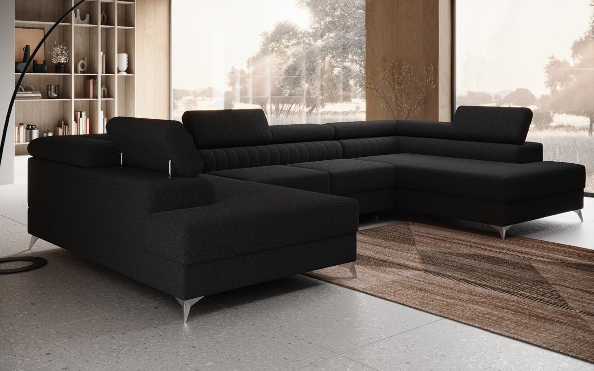Designer Sofa Aurea U mit Schlaf- und Klappfunktion in Bouclé