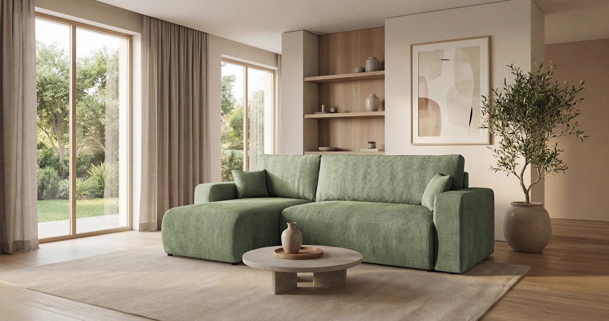 Designer Sofa Calva mit Schlaf- und Klappfunktion in Cord