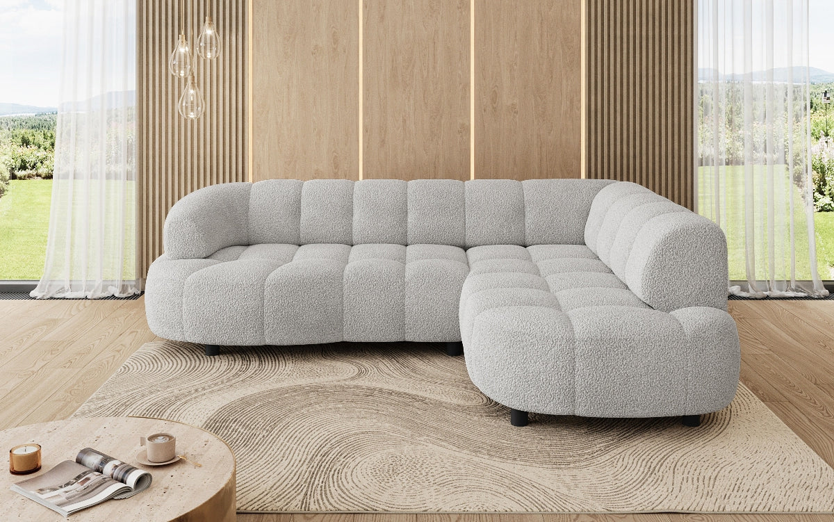 Designer Sofa Olivia Mini in Teddy Bouclé mit elektrischer Sitzerweiterung