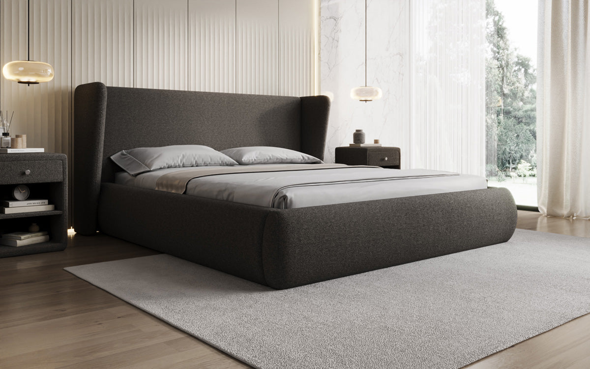 Designer Polsterbett Rosalie in Teddy Bouclé mit Stauraum