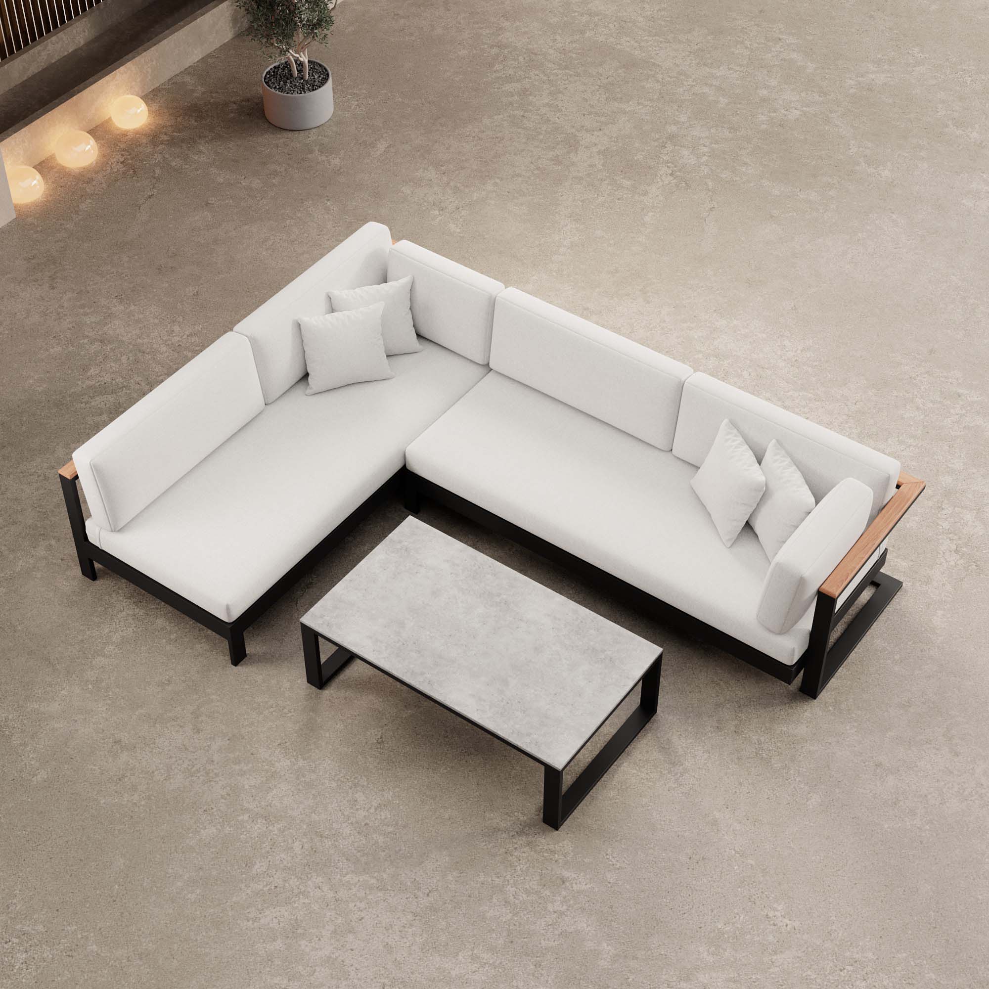 Vayla – Ecklounge, Ecksofa & Tisch aus schwarzem Aluminium | Aevora™ Kollektion