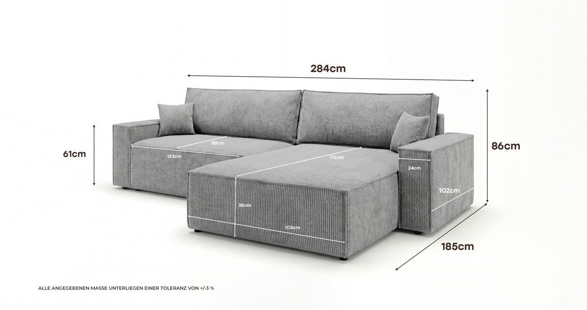 Designer Sofa Vienna mit Schlaf- und Klappfunktion in Cord