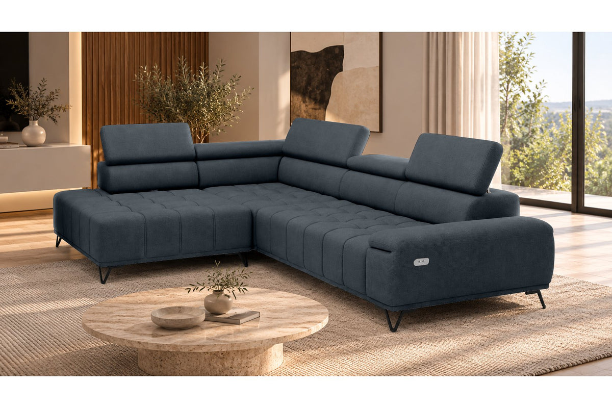 Ecksofa Volo in Chenille Blau, Ottomane links – Ansicht 4
