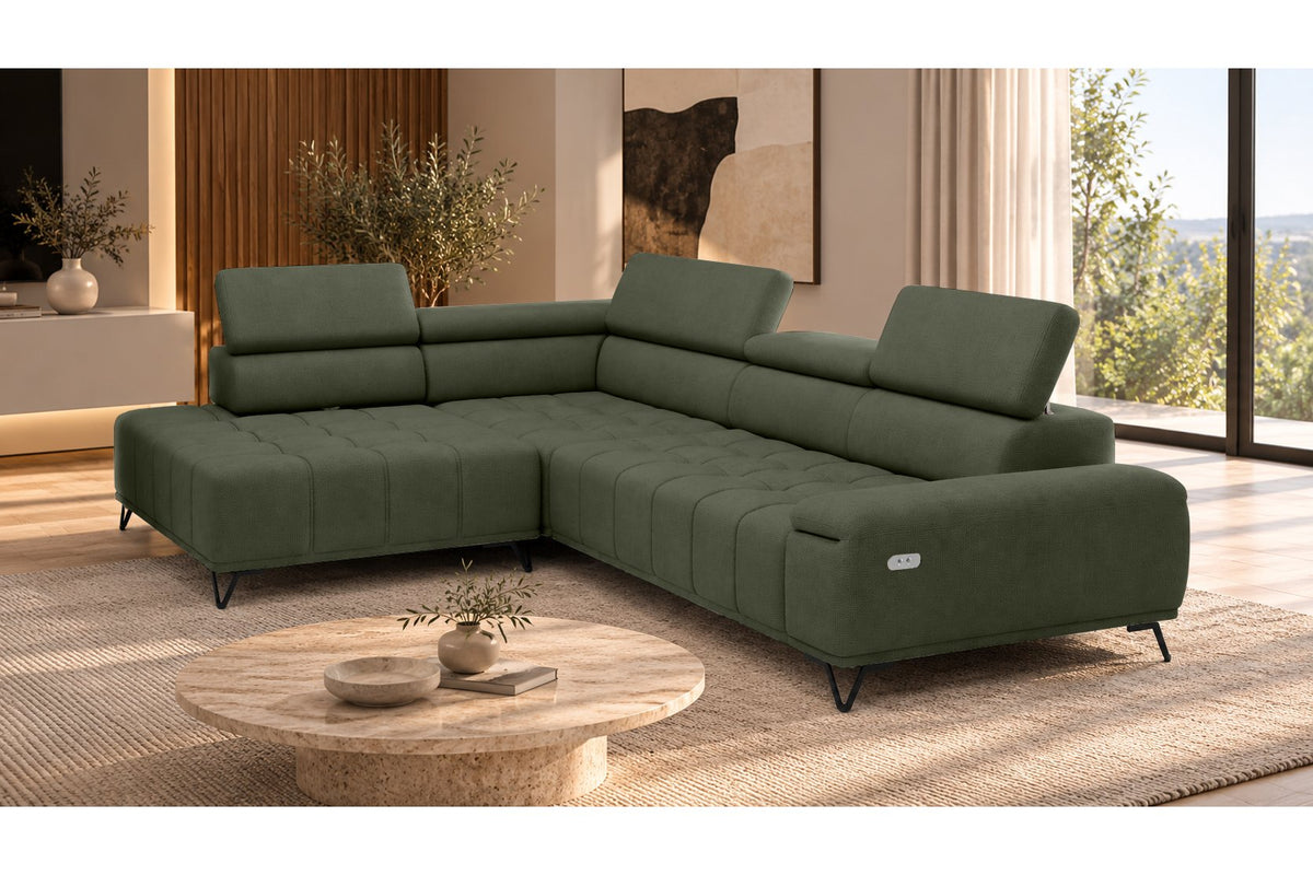 Ecksofa Volo in Chenille Grün, Ottomane links – Ansicht 4