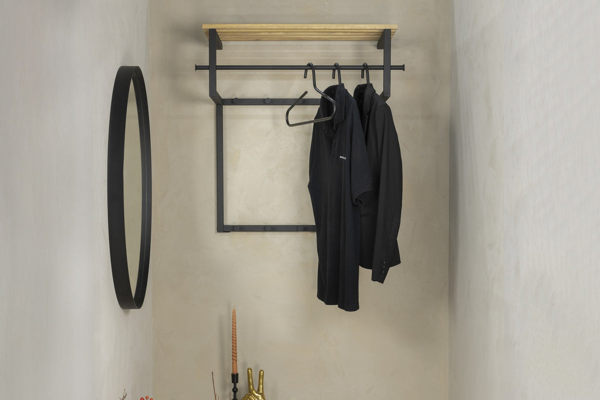 Designer Wandgarderobe Bosco - Schwarz / Eiche