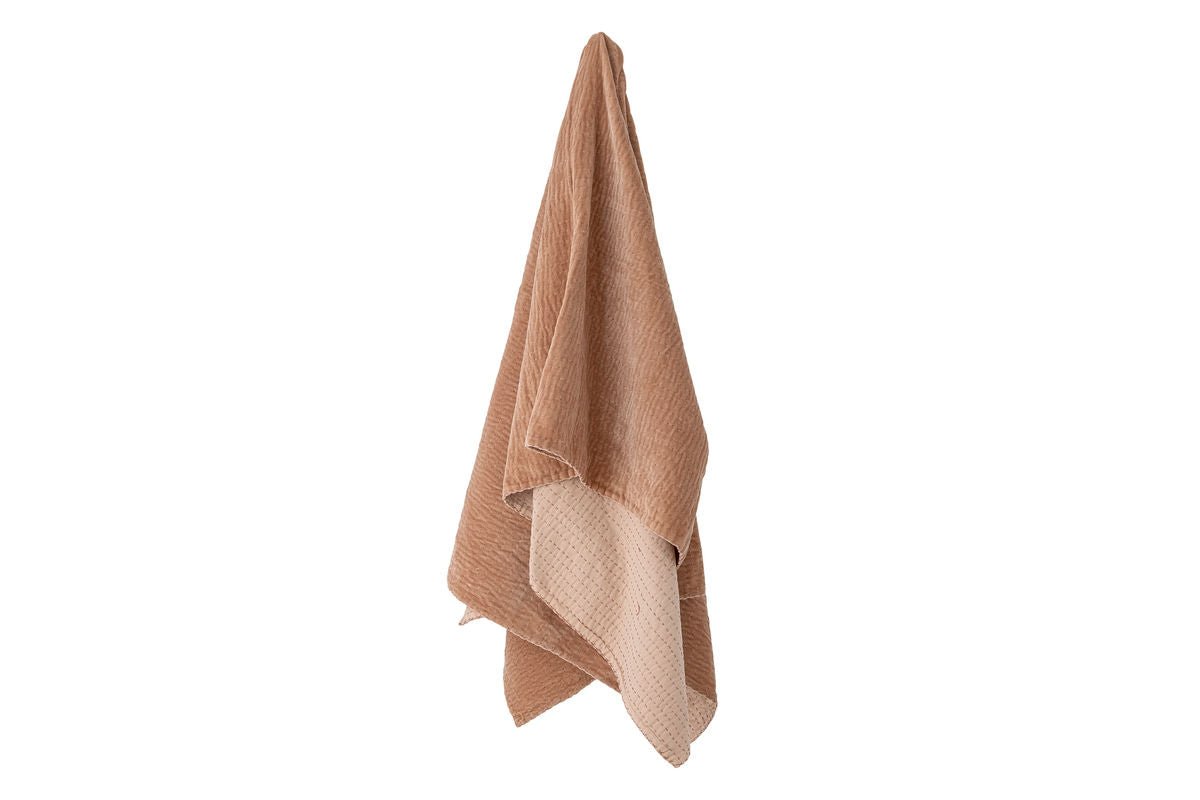 Tagesdecke Rosina – Quilt aus Baumwolle mit Velours in Rosé