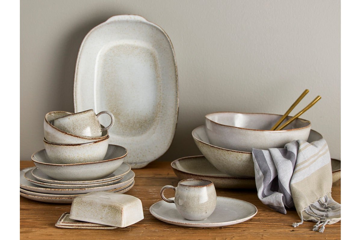 Geschirrset Tokio – Gesprenkelte Glasur mit dunklem Rand (12-teilig)