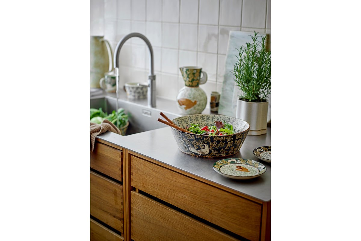 Blumentopf „Velora“ mit Unterteller – Graues Steingut