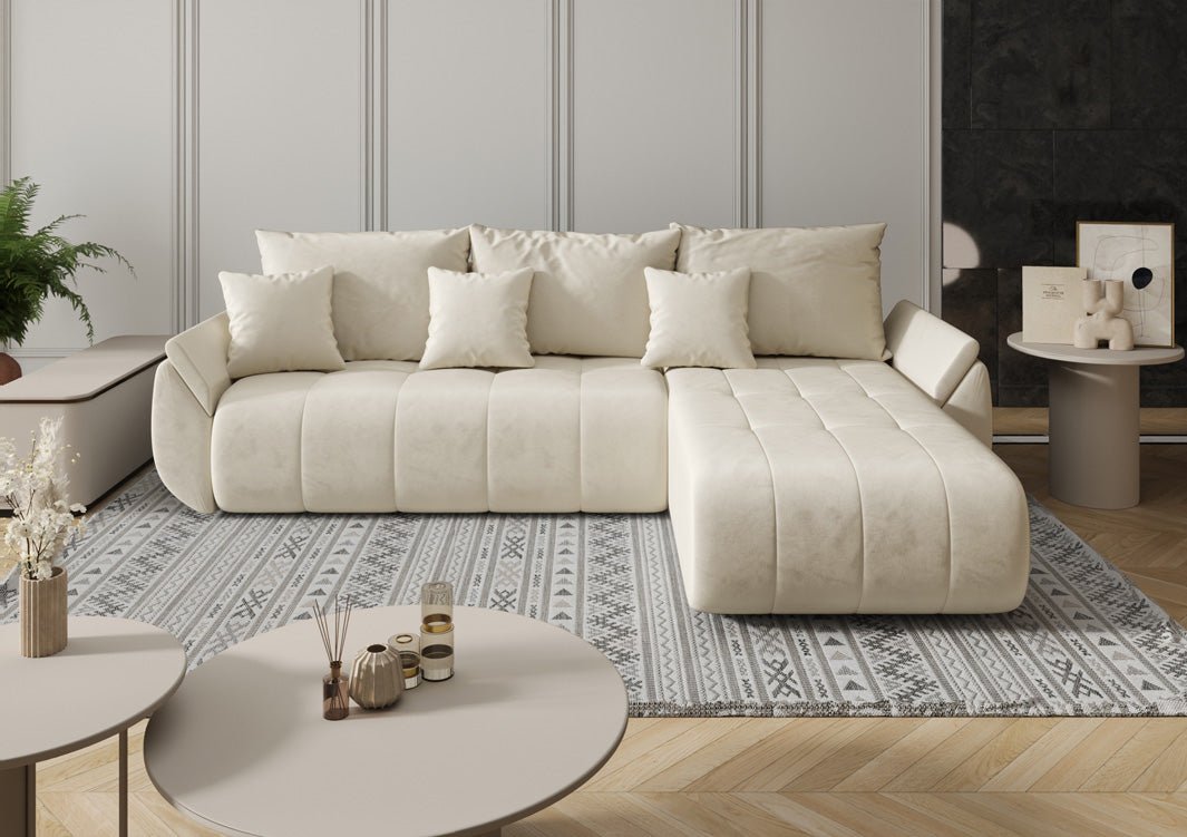 Designer Sofa Lenoa L mit Schlaf- und Klappfunktion in Samt
