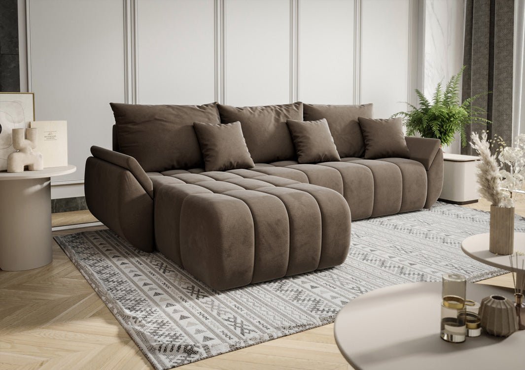 Designer Sofa Lenoa L mit Schlaf- und Klappfunktion in Samt