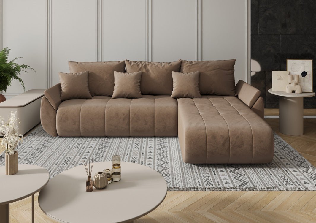 Designer Sofa Lenoa L mit Schlaf- und Klappfunktion in Samt