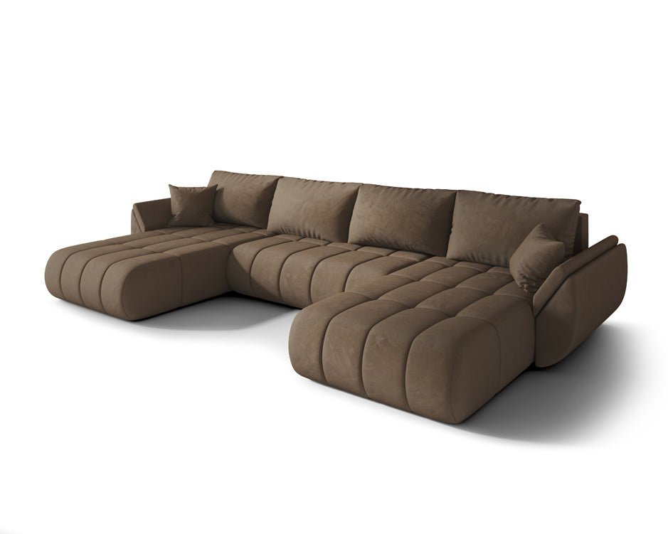 Designer Sofa Lenoa U mit Schlaf- und Klappfunktion in Samt
