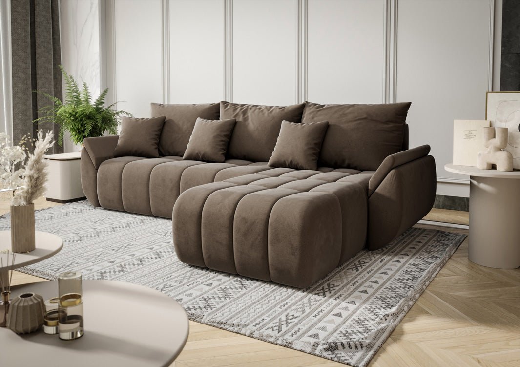 Designer Sofa Lenoa L mit Schlaf- und Klappfunktion in Samt