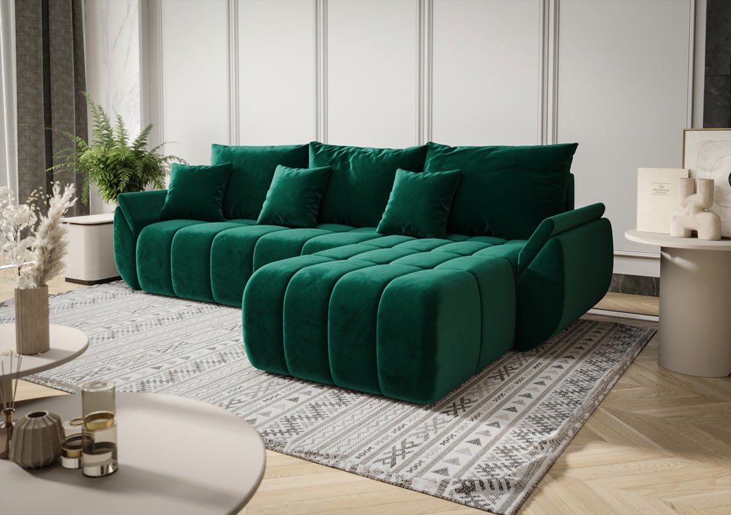 Designer Sofa Lenoa L mit Schlaf- und Klappfunktion in Samt