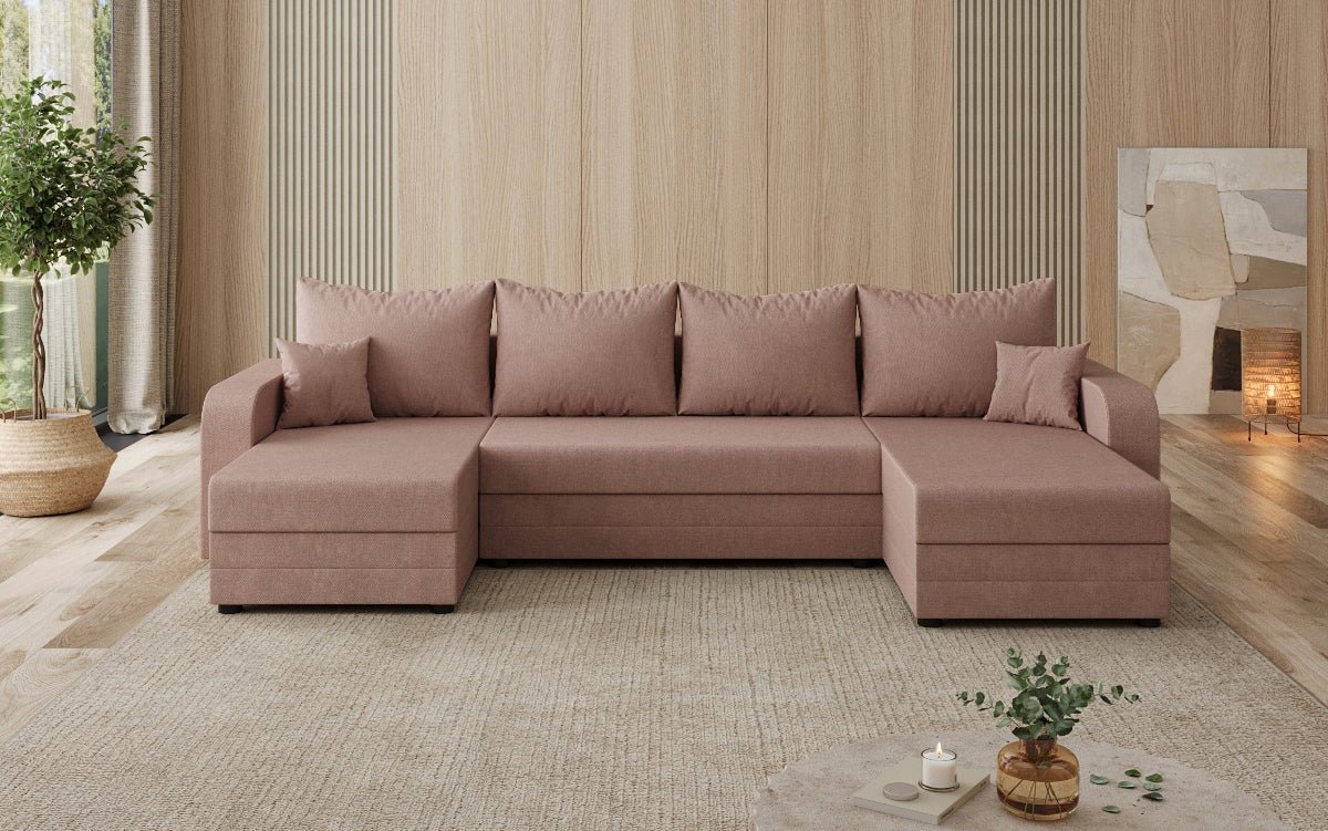 Designer Sofa Valenza U mit Schlaf- und Klappfunktion in Stoff