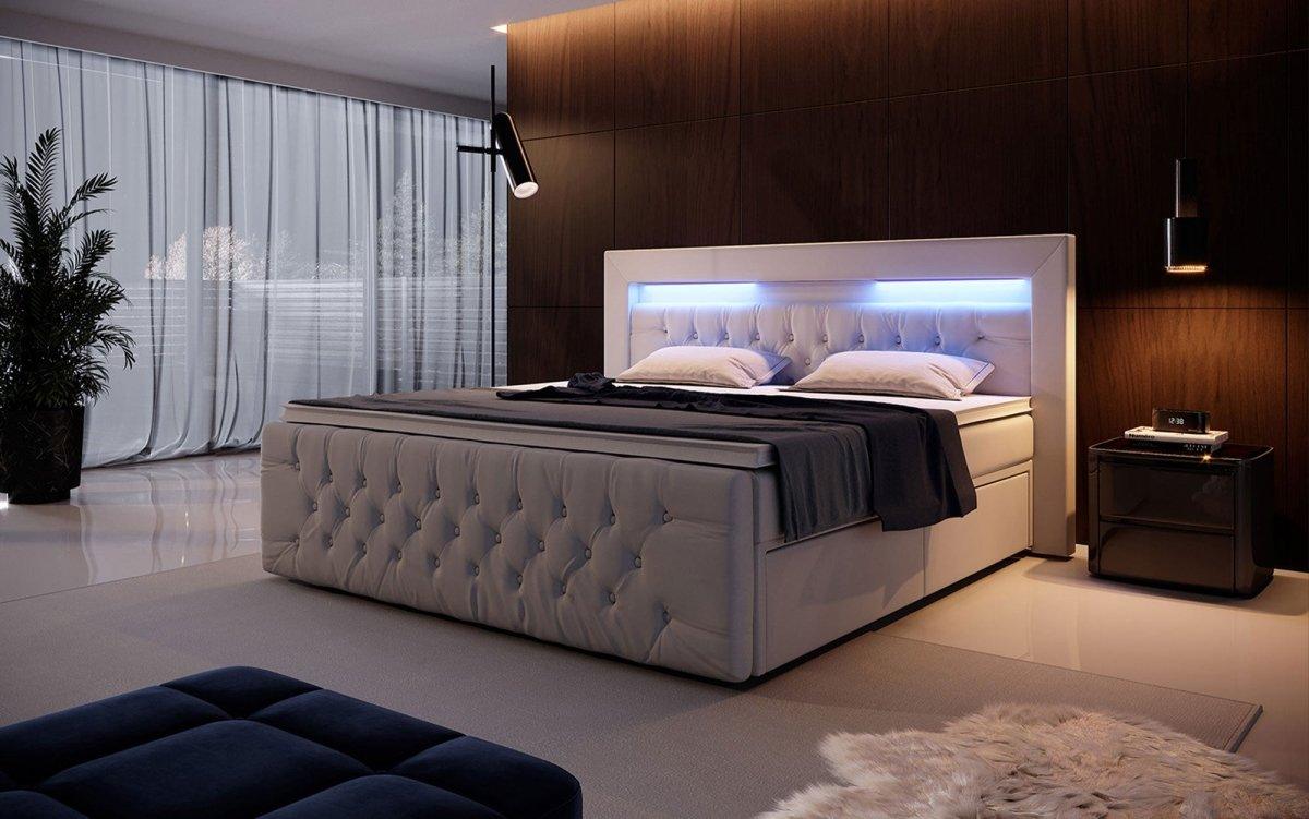 Boxspringbett Menzogna mit LED und Stauraum (2 Schubladen) - Luxusbetten24