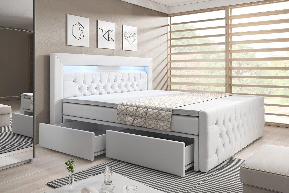 Boxspringbett Menzogna mit LED und Stauraum (2 Schubladen) - Luxusbetten24