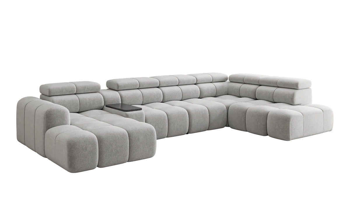 Designer Sofa Wohnlandschaft Mia mit elektrischer Sitzerweiterung in Chenille