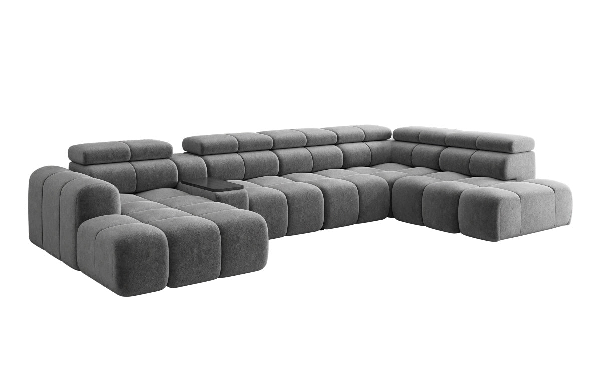 Designer Sofa Wohnlandschaft Mia mit elektrischer Sitzerweiterung in Chenille