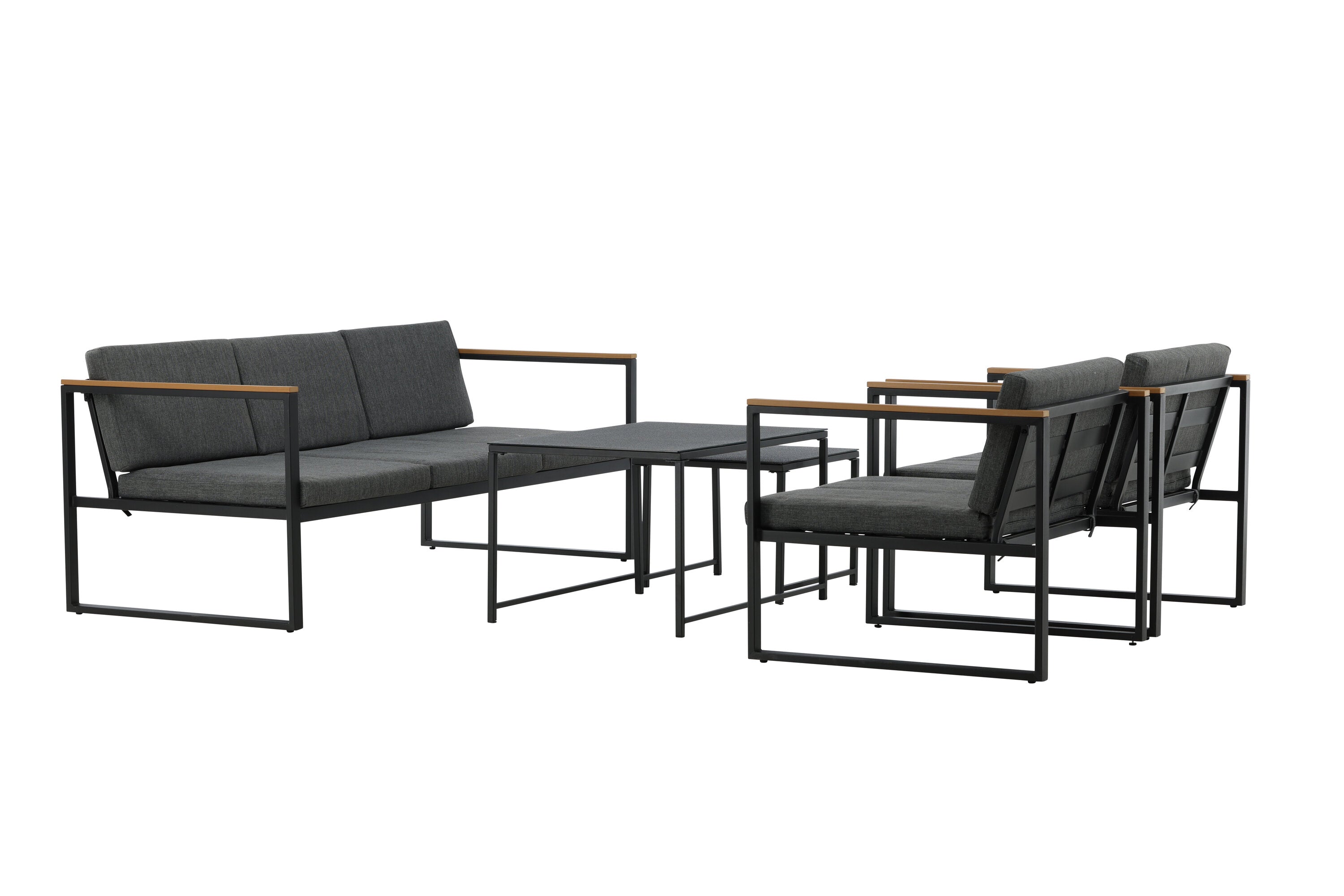 Sedacia súprava Sunrise - z čiernej ocele vrátane sklenených stolíkov