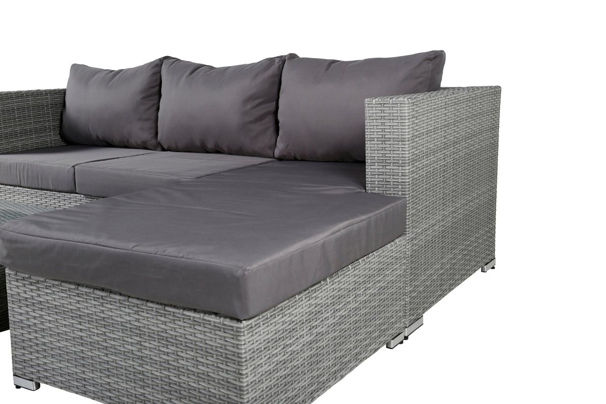Garten Loungeset Amelia – Polyrattan Sofa mit Tisch & Kissen in Grau