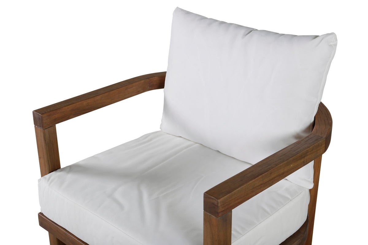 Kreslo Robin - z hnedého akáciového dreva s bielymi vankúšmi