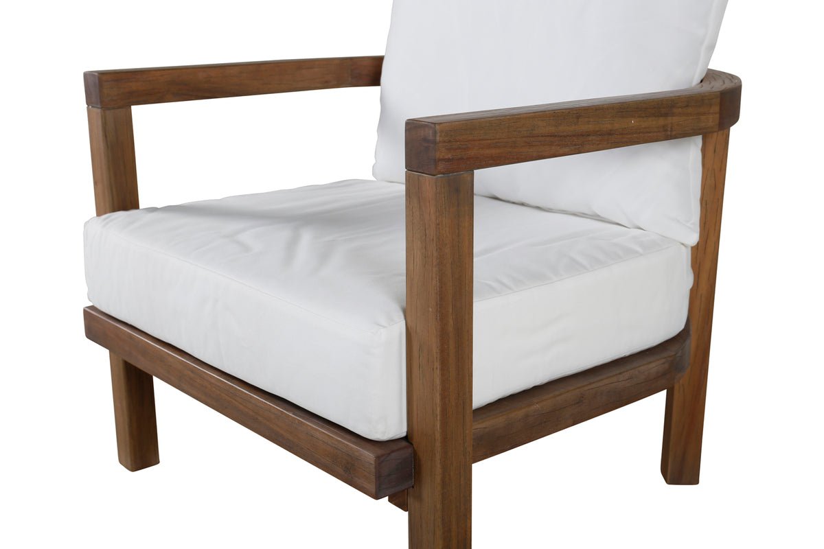 Kreslo Robin - z hnedého akáciového dreva s bielymi vankúšmi