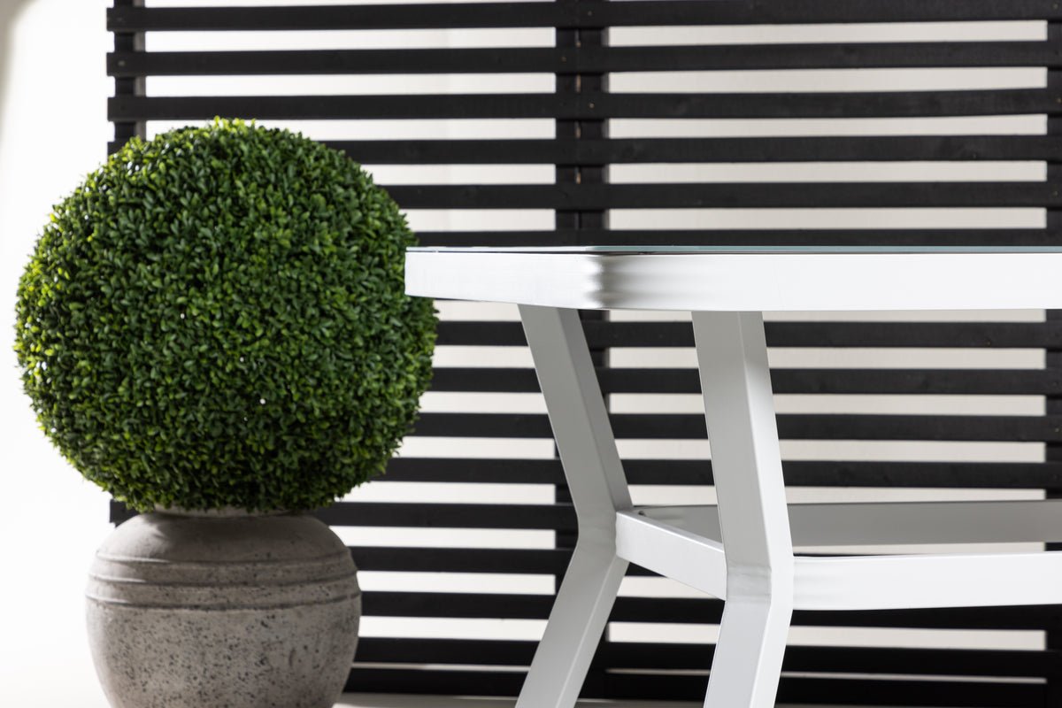 Záhradný stôl Amaré - kombinácia matnej sklenenej dosky a hliníkového rámu