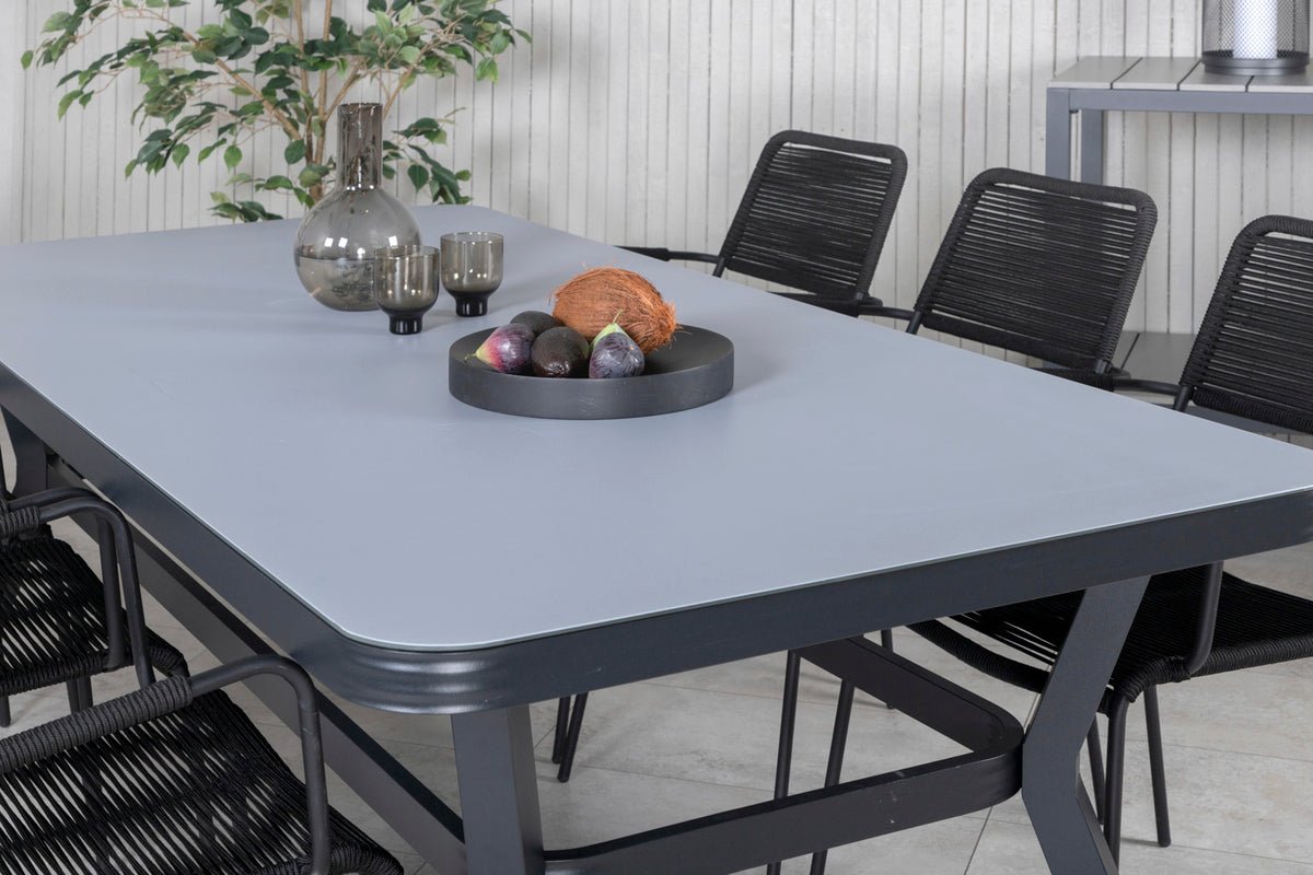 Záhradný stôl Amaré - kombinácia matnej sklenenej dosky a hliníkového rámu