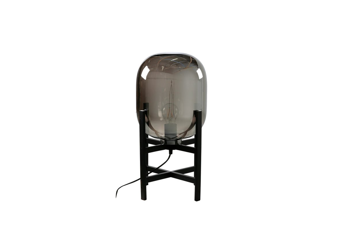 Stolná lampa „Hendrik“ – Zrkadliaca sklenená kupola sa stretáva s čistým, čiernym oceľovým podstavcom