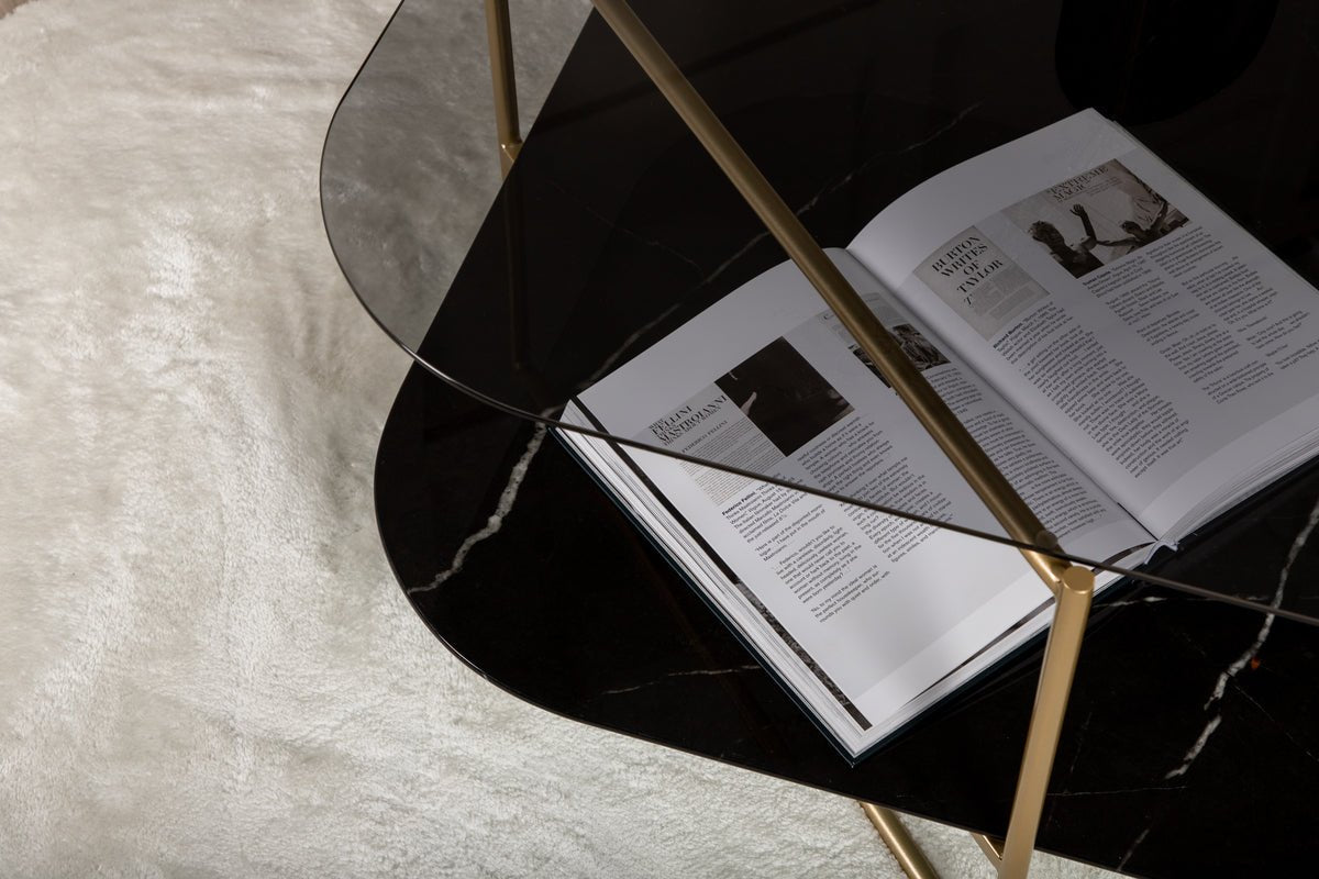 Konferenčný stolík Torben - s doskou z skla a mramoru