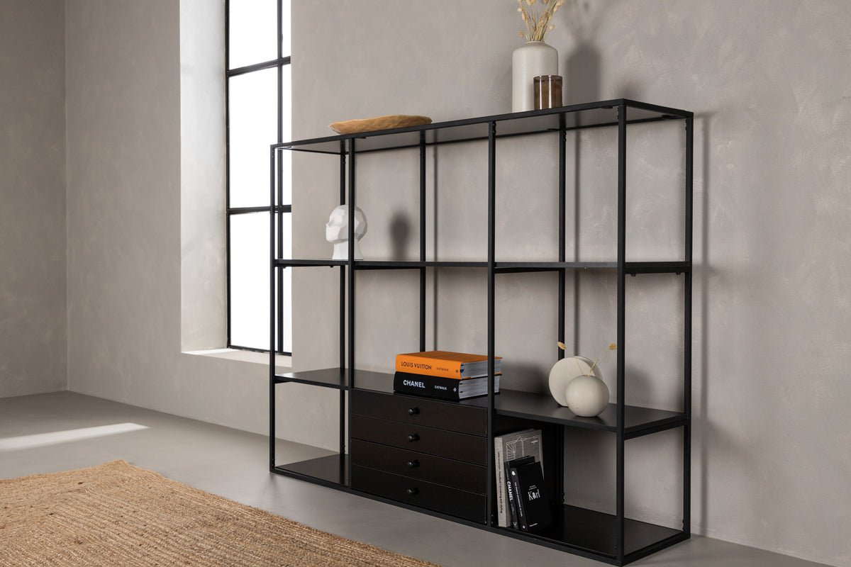 Regal Ravello – 150 cm, Czarny, moderný industriálny skandinávsky štýl