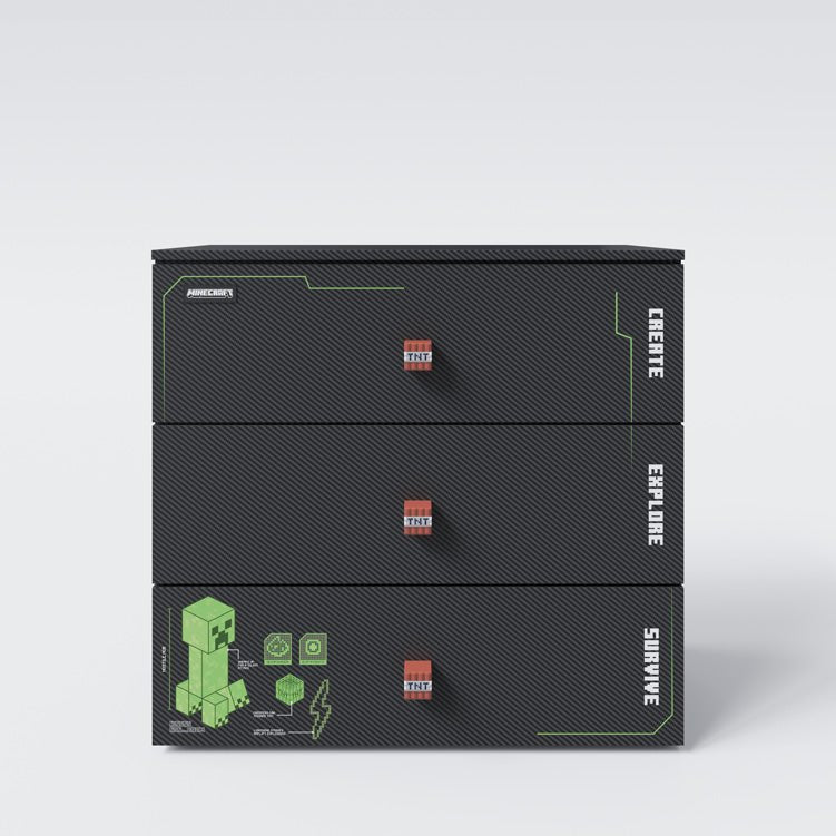 Minecraft komoda „Creeper Chest“ – s LED, tichým zatváraním a 3 zásuvkami