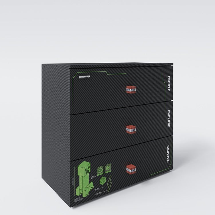 Minecraft komoda „Creeper Chest“ – s LED, tichým zatváraním a 3 zásuvkami