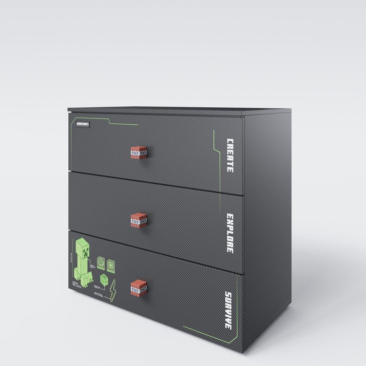 Minecraft komoda „Creeper Chest“ – s LED, tichým zatváraním a 3 zásuvkami