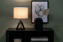Tischlampe Mavo – Schwarz mit Leinen-Lampenschirm