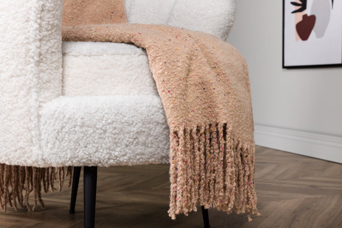 Tagesdecke Malin Beige – 170×130 cm mit Fransen & Melierung